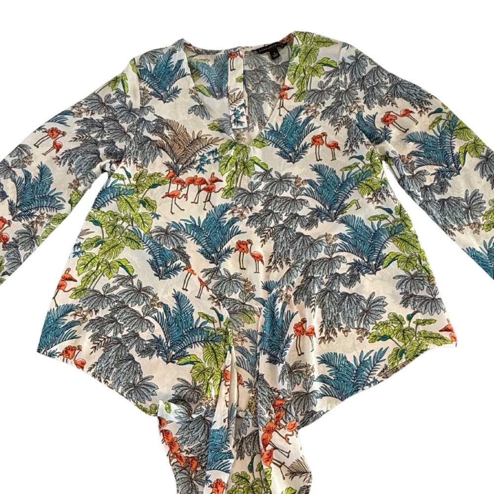 Tropical Flamingo Tie-Front Sz M Top